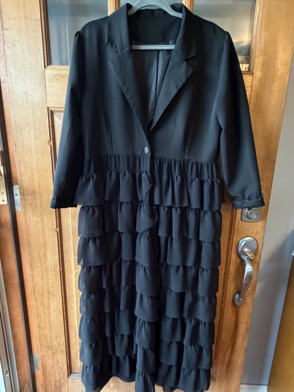 Black Ruffled Long Blazer Collar - Women